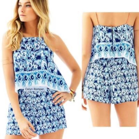 Lilly Pulitzer Celyn Blue Elephant Romper Vacay Travel Resort - Picture 6 of 8